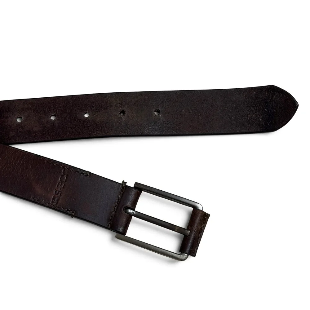 Joe's Jeans Dark Brown Genuine Leather Belt Gunmetal Square Buckle Minimalist 38